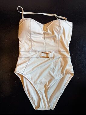 Ivory One-Piece Swimsuit with Gold Buckle